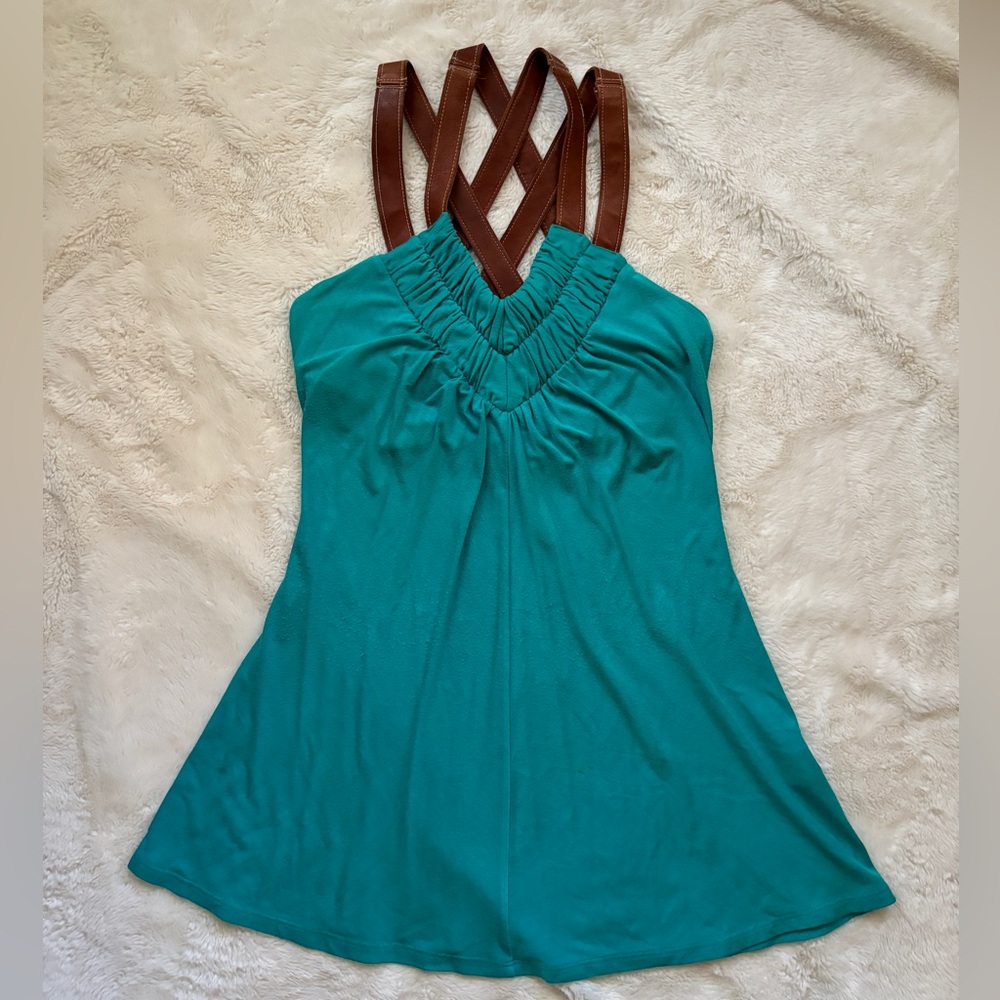 Lush teal green with genuine leather straps